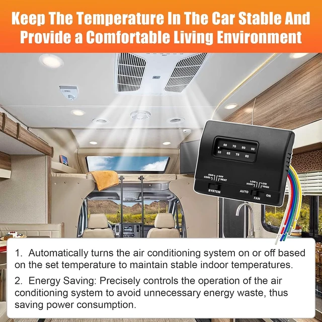 Alt view image 3 of 6 - 7330F3852 12V DC Single-Stage Heat/Cool RV Thermostat Coleman Mach Wall T-Stat Replacement, Black