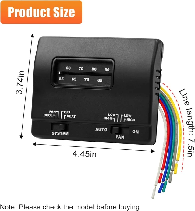 Alt view image 5 of 6 - 7330F3852 12V DC Single-Stage Heat/Cool RV Thermostat Coleman Mach Wall T-Stat Replacement, Black