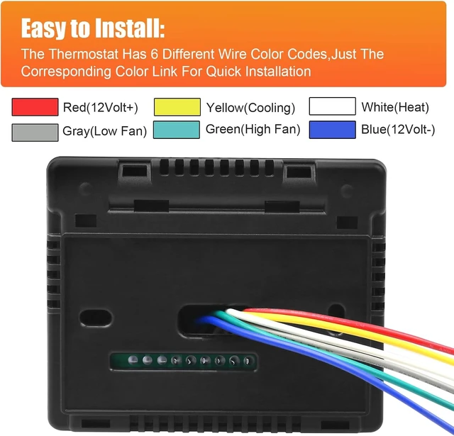 Alt view image 6 of 6 - 7330F3852 12V DC Single-Stage Heat/Cool RV Thermostat Coleman Mach Wall T-Stat Replacement, Black