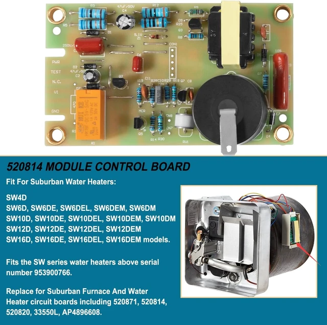 Alt view image 2 of 7 - 520814 Control Circuit Board for Suburban RV Water Heater SW6DE & SW10DE