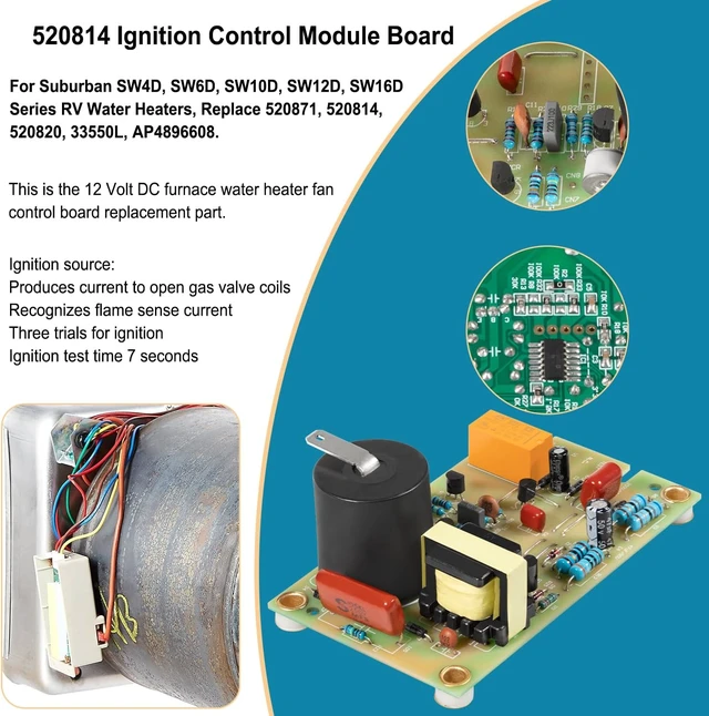 Alt view image 4 of 7 - 520814 Control Circuit Board for Suburban RV Water Heater SW6DE & SW10DE