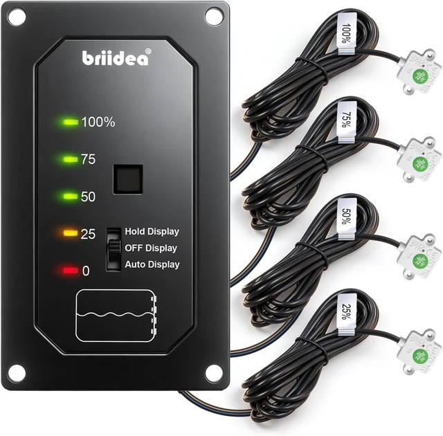 Main image of Briidra RV Water Tank Level Monitor with Probeless Adhesive Sensors, LED Indicator & Motion-Sensing Light for Plastic Tanks up to 40 Gallons on 7-32V DC RVs & Boats