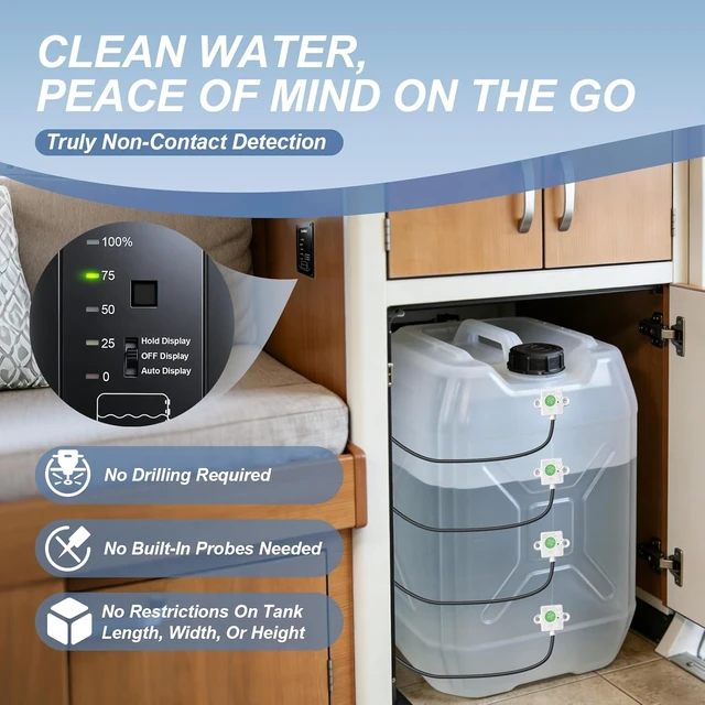 Alt view image 2 of 7 - Briidra RV Water Tank Level Monitor with Probeless Adhesive Sensors, LED Indicator & Motion-Sensing Light for Plastic Tanks up to 40 Gallons on 7-32V DC RVs & Boats