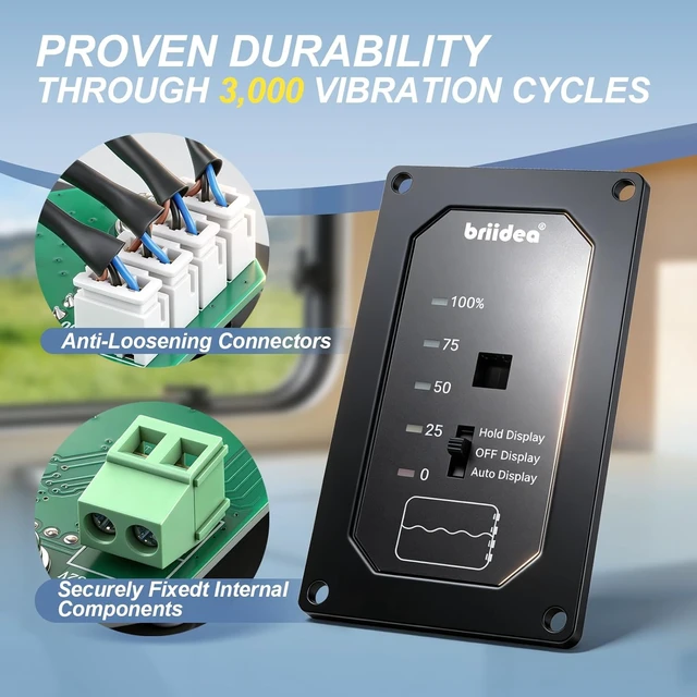 Alt view image 5 of 7 - Briidra RV Water Tank Level Monitor with Probeless Adhesive Sensors, LED Indicator & Motion-Sensing Light for Plastic Tanks up to 40 Gallons on 7-32V DC RVs & Boats