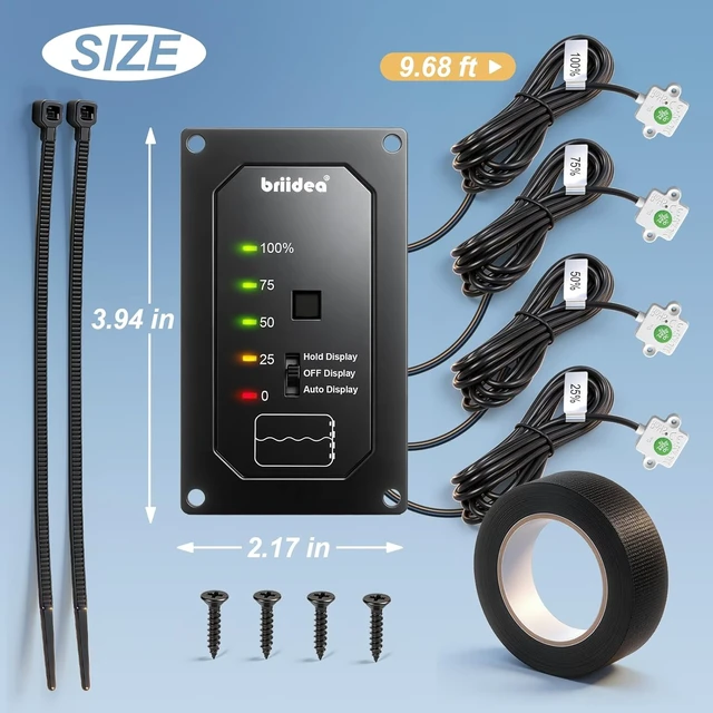 Alt view image 6 of 7 - Briidra RV Water Tank Level Monitor with Probeless Adhesive Sensors, LED Indicator & Motion-Sensing Light for Plastic Tanks up to 40 Gallons on 7-32V DC RVs & Boats