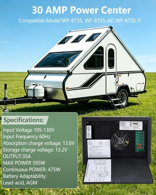 Alt view image 2 of 7 - WF-8735-AD 30 Amp RV Converter Charger Power Center with Auto Detect 35 Amp DC Output Battery Charger for RV, Camper, Caravan & Travel Trailer