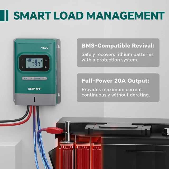 Alt view image 7 of 7 - 20 Amp MPPT Solar Charge Controller, 50V, 12/24-Volt