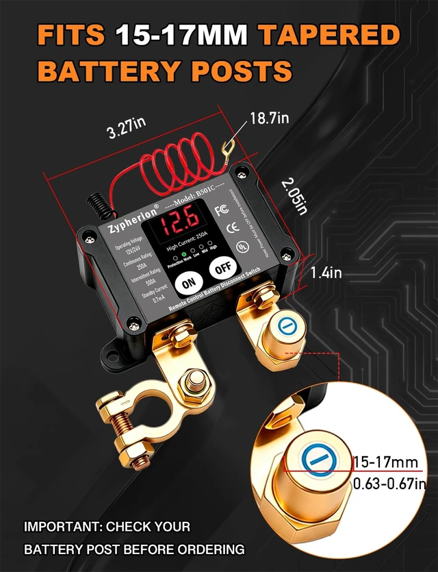 Alt view image 4 of 7 - 250A 12V/24V Remote Battery Disconnect Switch with LED Voltmeter