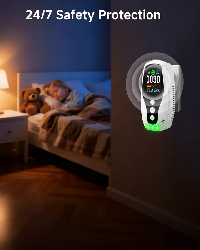 Alt view image 2 of 7 - 5-in-1 Plug-in CO2 Multi-Functional Detector for Home