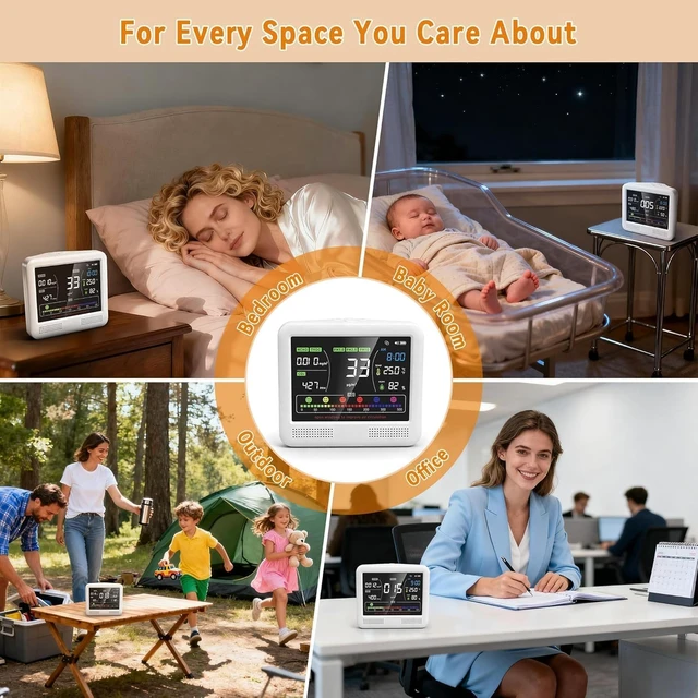 Alt view image 6 of 6 - 16-in-1 Indoor Air Quality Monitor with CO2 Detector & AQI Tester