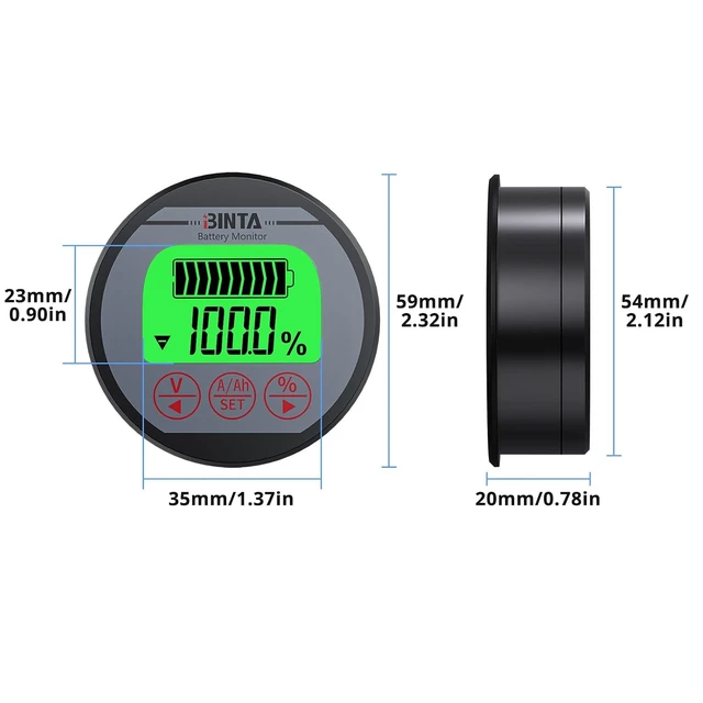Alt view image 6 of 7 - 8-120V 0-500A Battery Monitor with Shunt Backlit Voltmeter & Ammeter