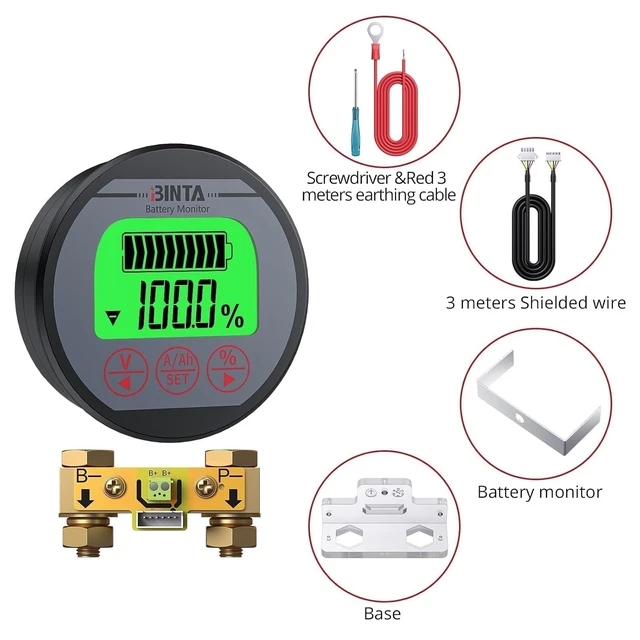 Alt view image 3 of 7 - 8-120V 0-500A Battery Monitor with Shunt Backlit Voltmeter & Ammeter