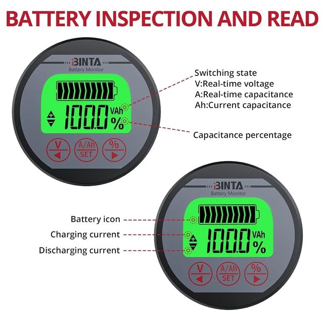 Alt view image 7 of 7 - 8-120V 0-500A Battery Monitor with Shunt Backlit Voltmeter & Ammeter