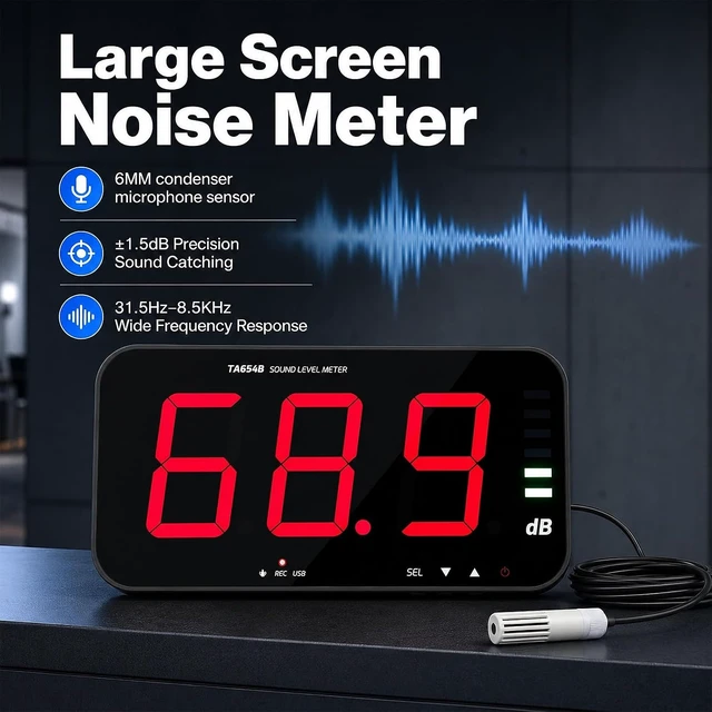 Alt view image 2 of 7 - 30-130dB Digital Sound Level Meter Wall-Hanging Decibel Reader