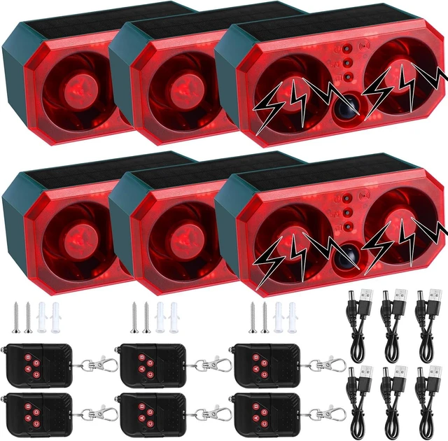 Main image of 6-Pack Solar Outdoor Motion Sensor Animal Deterrent Alarm with 13 Sounds & 130dB Noise 4 Modes, USB Remote, Recording & Volume Adjustment