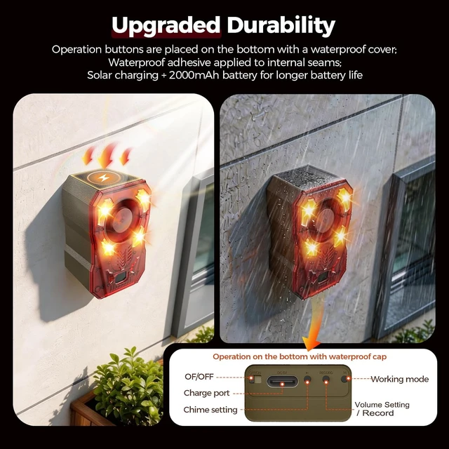 Alt view image 6 of 7 - Upgraded IP65 Waterproof Solar Motion Sensor Noise Maker, 2000mAh Adjustable Dog Barking Sound, Reduces False Alarms, Motion Detector Alarm