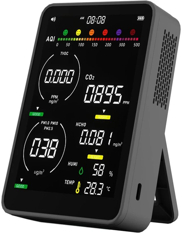 Main image of 16-in-1 Indoor Air Quality Monitor with HD Real-Time Color Screen High-Precision Multi-Parameter Smart Tester for Home, Office, Cars & Bedroom, Black