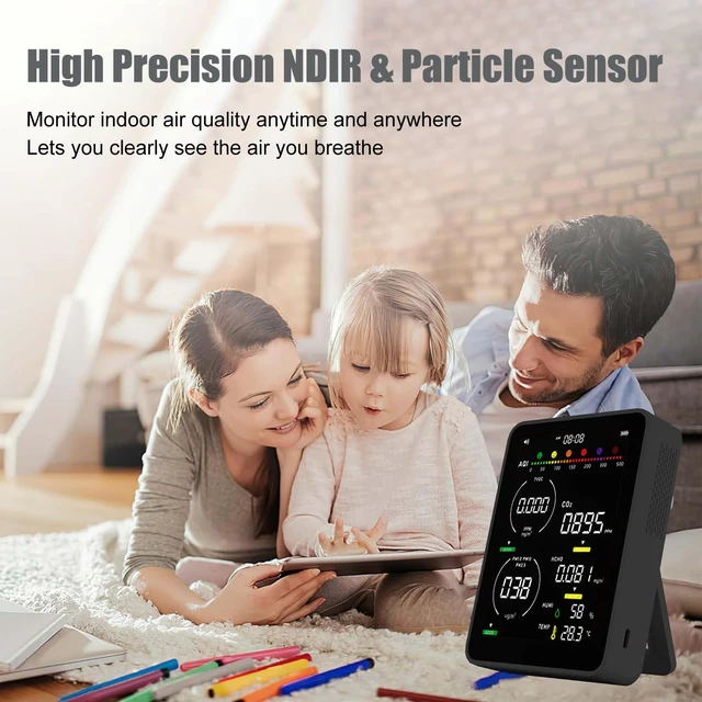 Alt view image 7 of 7 - 16-in-1 Indoor Air Quality Monitor with HD Real-Time Color Screen High-Precision Multi-Parameter Smart Tester for Home, Office, Cars & Bedroom, Black