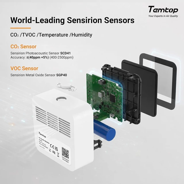 Alt view image 3 of 7 - M10+ 6-in-1 Indoor Air Quality Monitor & CO2 Meter