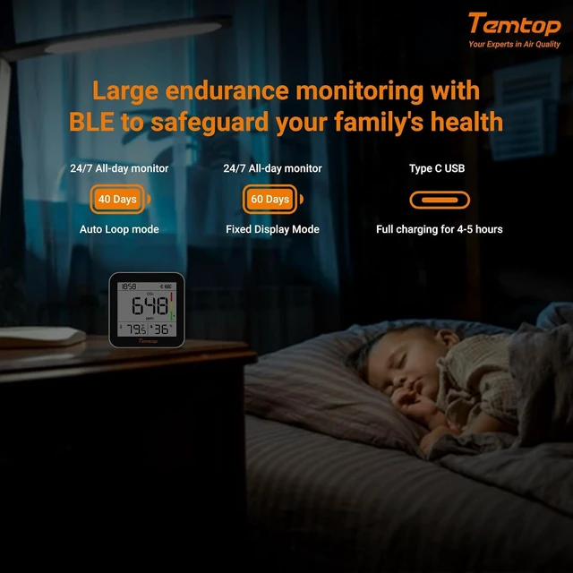 Alt view image 5 of 7 - M10+ 6-in-1 Indoor Air Quality Monitor & CO2 Meter