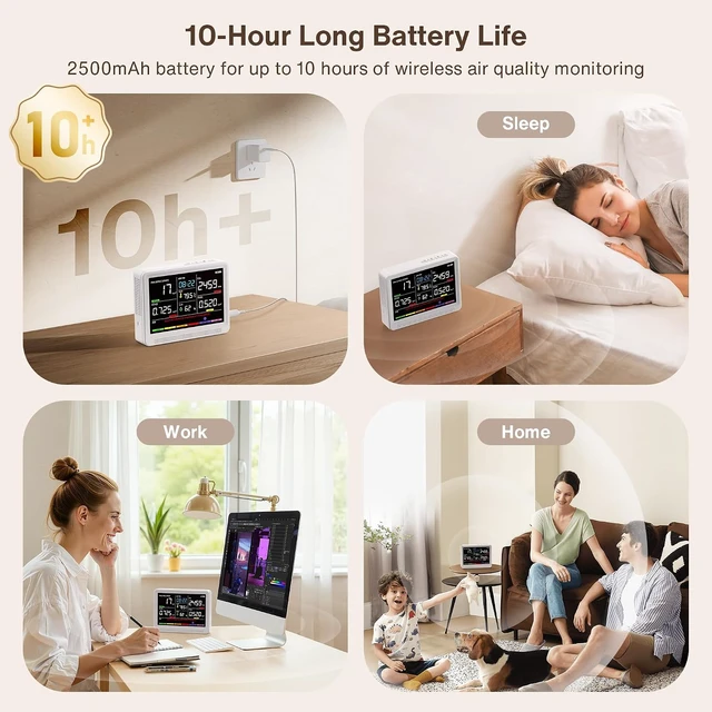 Alt view image 2 of 7 - 16-in-1 Indoor Air Quality Monitor with High-Precision CO2 & HD Screen