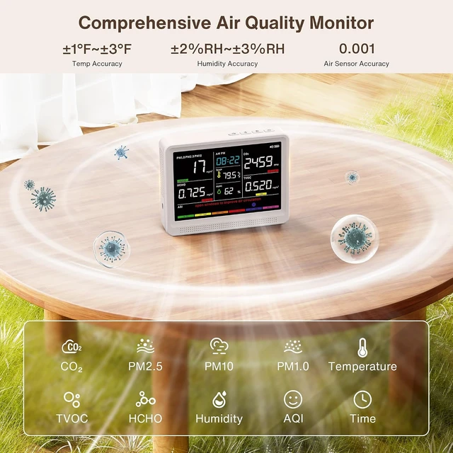 Alt view image 3 of 7 - 16-in-1 Indoor Air Quality Monitor with High-Precision CO2 & HD Screen