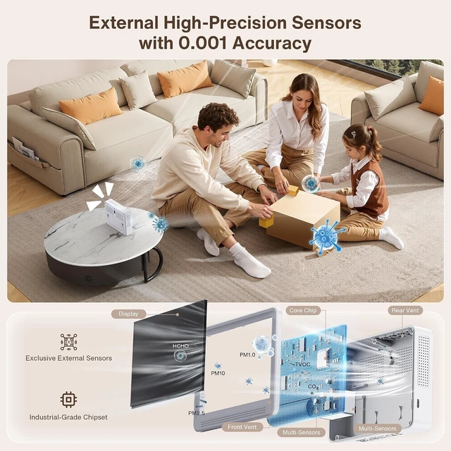Alt view image 6 of 7 - 16-in-1 Indoor Air Quality Monitor with High-Precision CO2 & HD Screen