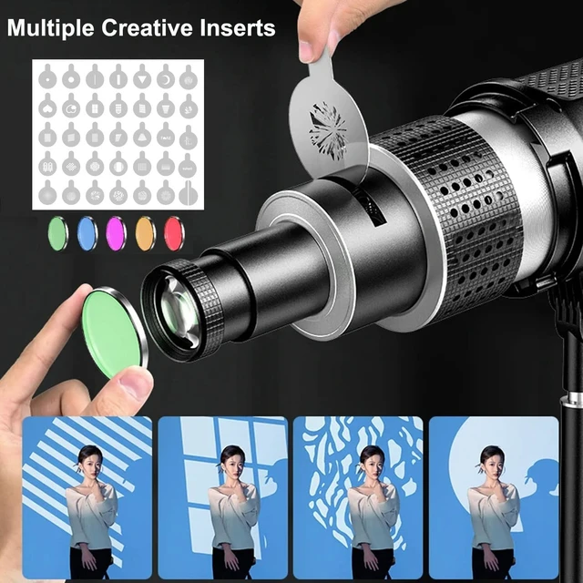 Alt view image 6 of 6 - Bowens Mount Conical Optical Snoot Projector Kit with Color Filters & Gobos Photography Spotlight Attachment for Aputure Amaran 100DS/XS, 200XS/DS, 300C/DII/X, 60D/XS & Godox SL60
