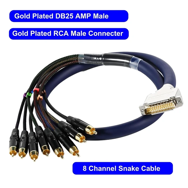 Alt view image 2 of 7 - 3.28ft/1m DB25 Male to 8-Channel RCA Snake Cable Professional Low-Noise Stereo Audio Adapter with Gold-Plated Pins