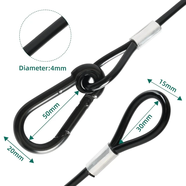 Alt view image 3 of 7 - 20-Pack 25" Safety Cable, 4mm Diameter, 110 lb Load Capacity