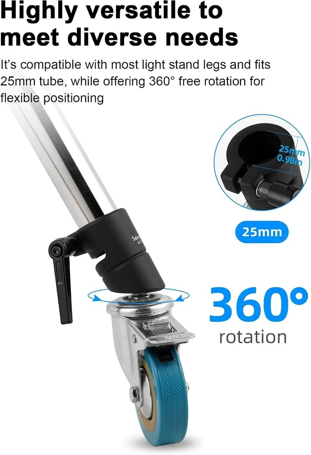 Alt view image 2 of 7 - Heavy-Duty C-Stand Swivel Caster Set, 0.98in/25mm Light Stand Wheels