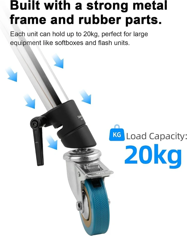 Alt view image 3 of 7 - Heavy-Duty C-Stand Swivel Caster Set, 0.98in/25mm Light Stand Wheels