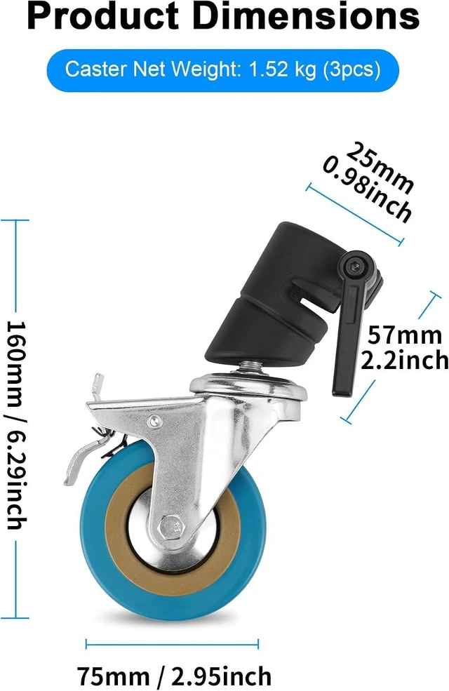 Alt view image 4 of 7 - Heavy-Duty C-Stand Swivel Caster Set, 0.98in/25mm Light Stand Wheels