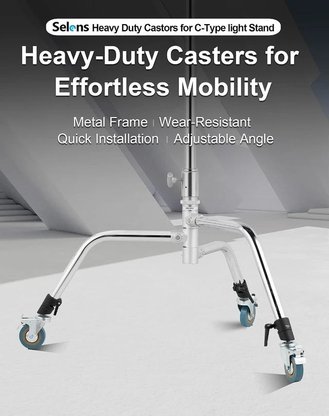 Alt view image 6 of 7 - Heavy-Duty C-Stand Swivel Caster Set, 0.98in/25mm Light Stand Wheels