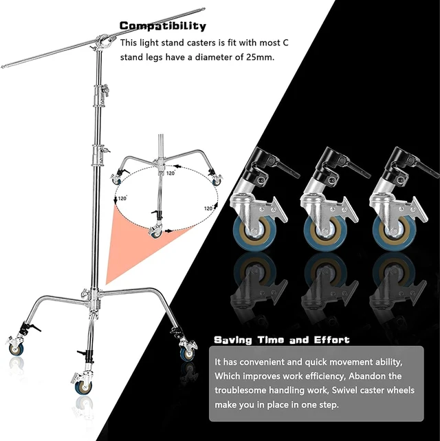 Alt view image 2 of 7 - Professional Swivel Caster Wheels Set for Heavy-Duty Photography C-Stand