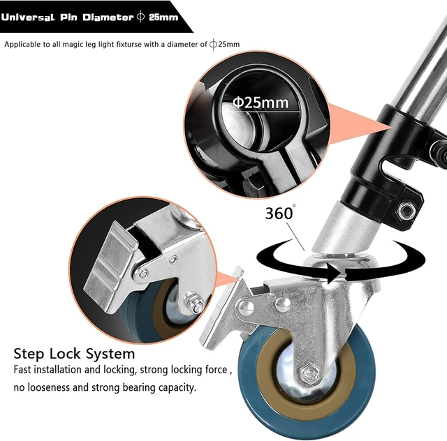 Alt view image 3 of 7 - Professional Swivel Caster Wheels Set for Heavy-Duty Photography C-Stand