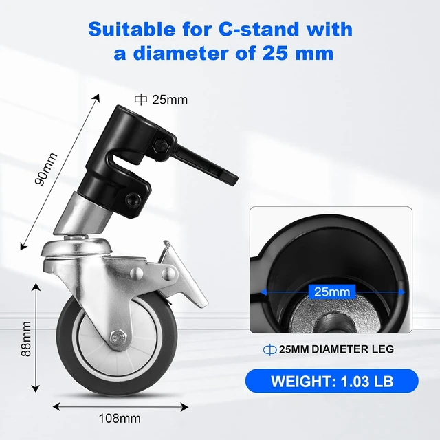 Alt view image 3 of 6 - 3-Pack Professional Swivel Caster Wheels for Photography Light Stands