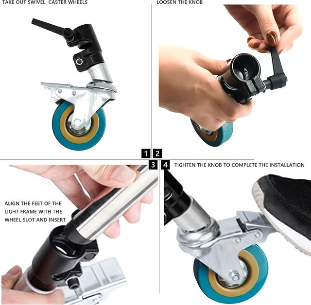Alt view image 7 of 7 - Professional Swivel Caster Wheels Set for Heavy-Duty Photography C-Stand