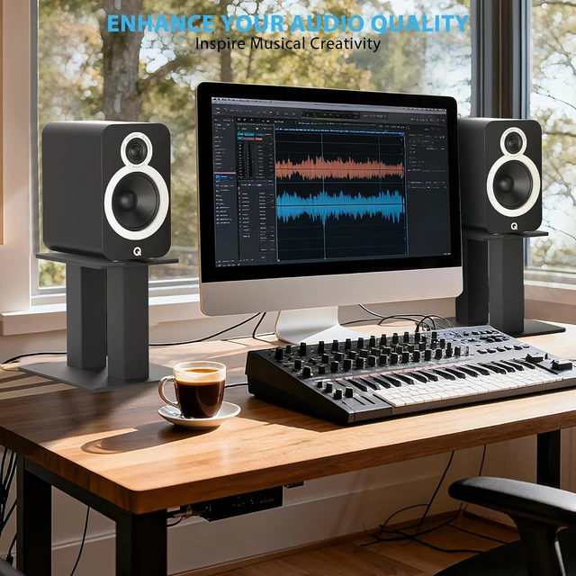 Alt view image 5 of 7 - Desktop Speaker Stands (1 Pair) for Small/Medium Bookshelf Speakers