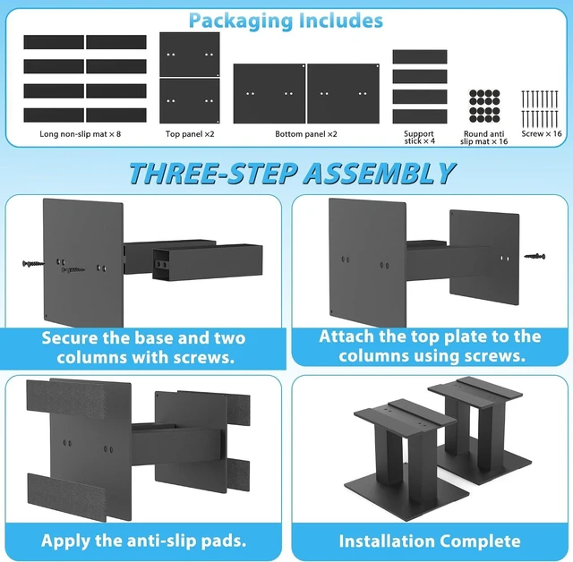 Alt view image 6 of 7 - Desktop Speaker Stands (1 Pair) for Small/Medium Bookshelf Speakers