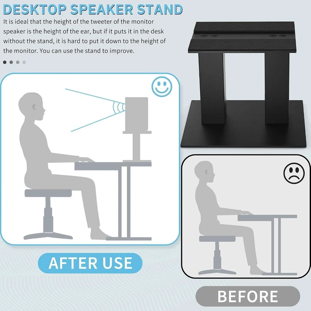 Alt view image 7 of 7 - Desktop Speaker Stands (1 Pair) for Small/Medium Bookshelf Speakers