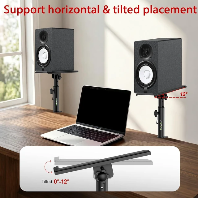 Alt view image 3 of 7 - Studio Monitor Stands with Tilt Clamp, Desk Speaker Stand 10.4"-15.4"