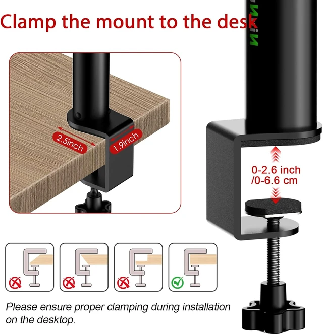 Alt view image 4 of 7 - Studio Monitor Stands with Tilt Clamp, Desk Speaker Stand 10.4"-15.4"