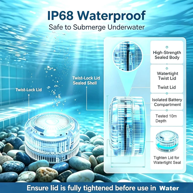 Alt view image 4 of 7 - 20-Pack Mini Submersible LED Lights Waterproof RGB Underwater Tea Lights
