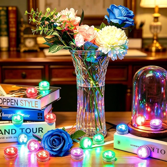 Alt view image 7 of 7 - 20-Pack Mini Submersible LED Lights Waterproof RGB Underwater Tea Lights