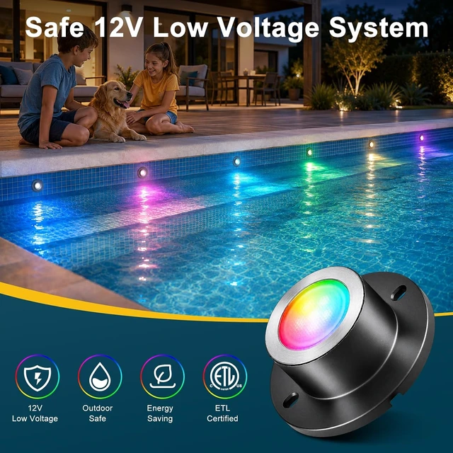 Alt view image 6 of 7 - 6-Head RGBWW Underwater LED Pond Lights with 12V Timer Transformer, Remote & Photocell Sensor IP68 Waterproof Submersible Fountain Lights for Pond, Waterfall & Garden
