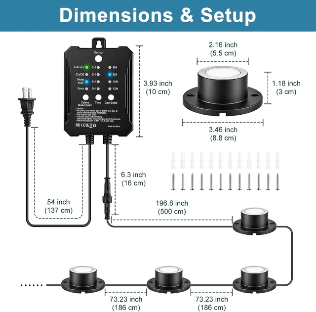 Alt view image 4 of 7 - 6-Head RGBWW Underwater LED Pond Lights with 12V Timer Transformer, Remote & Photocell Sensor IP68 Waterproof Submersible Fountain Lights for Pond, Waterfall & Garden