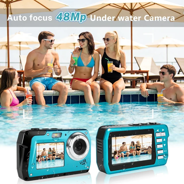 Alt view image 5 of 7 - 4K 48MP Dual-Screen Underwater Camera, 10.83FT Dive, 16X Zoom & Fill Light Waterproof Digital Camera with 32GB Card for Swimming & Travel, Blue