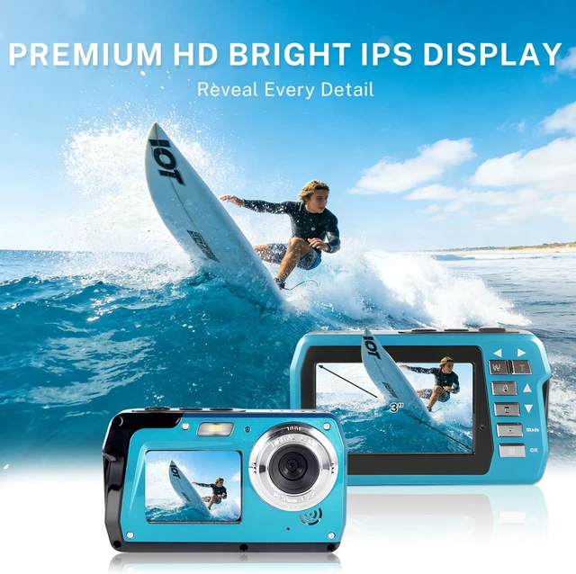 Alt view image 6 of 7 - 4K 48MP Dual-Screen Underwater Camera, 10.83FT Dive, 16X Zoom & Fill Light Waterproof Digital Camera with 32GB Card for Swimming & Travel, Blue