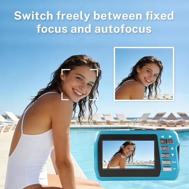 Alt view image 7 of 7 - 4K 48MP Dual-Screen Underwater Camera, 10.83FT Dive, 16X Zoom & Fill Light Waterproof Digital Camera with 32GB Card for Swimming & Travel, Blue